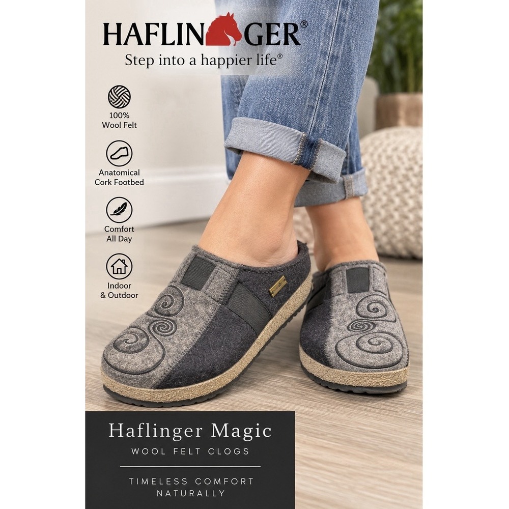 Haflinger Magic Wool Felt Clogs Womens 6 6.5 EU 37 Gray Black Swirl Cork Mule